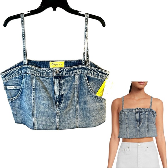NEW Circus NY by Sam Edelman Bustier Denim Crop Top Womens XL Adjustable Straps - Picture 1 of 11